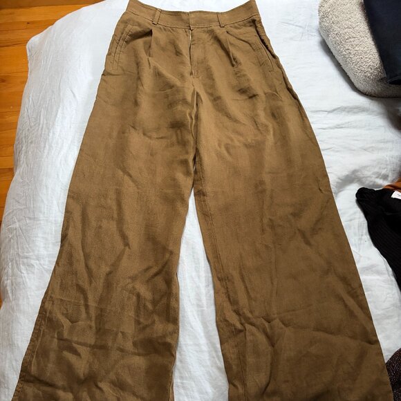 Everlane Way High Drape Linen Pant Cocoa 8 - Picture 2 of 6